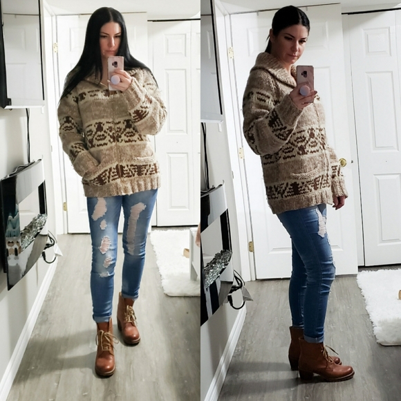 Hand Crafted Sweaters - Vintage * Hand Knit Cowichan Sweater * Sz M L XL